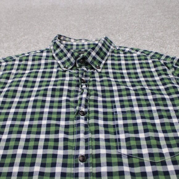 Banana Republic Luxe Flannel Shirt Mens Large Green/Black Camden Fit Cotton L/S - Picture 5 of 14